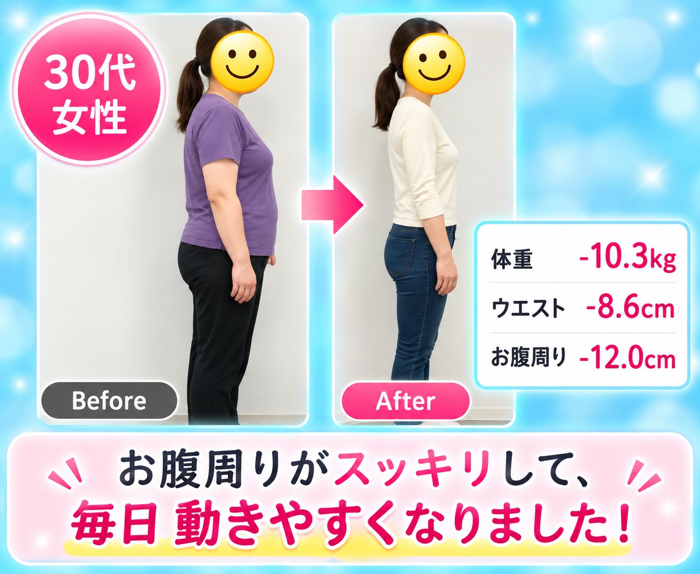事例 07の提供画像。施術前後の比較と変化量の記載