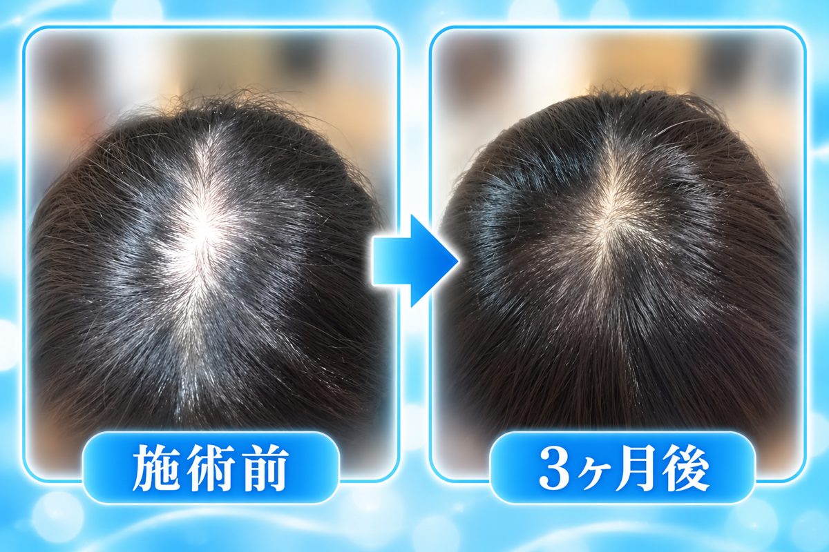 施術前と3か月後の頭頂部